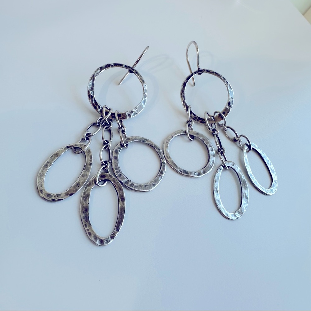 SILPADA STERLING SILVER HAMMERED CIRCLE DROP EARRINGS.